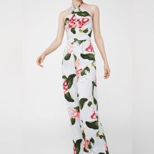 EUC Mango Floral Halter Jumpsuit
